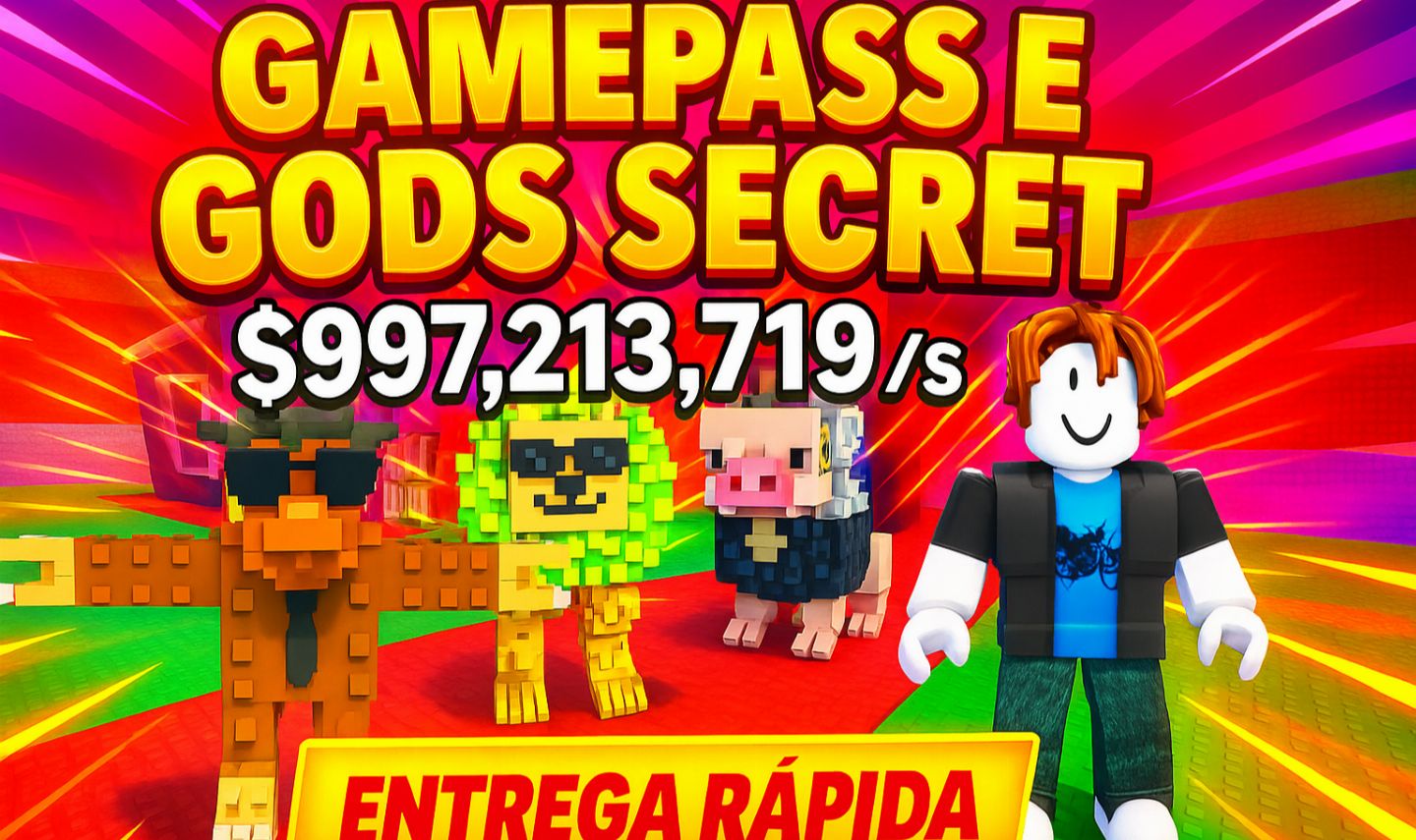 (ENTREGA RÁPIDA) Steal a Brainrot (Roube um Brainrot) GAMEPASS GODS SECRETS