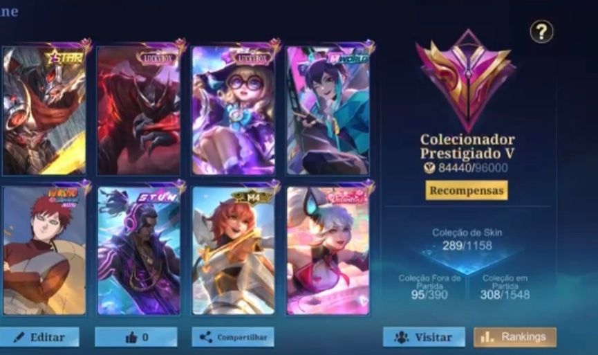 Mobile Legends | 289 Skins | Kof + Collector + Transformers + Sanrio | Raridade