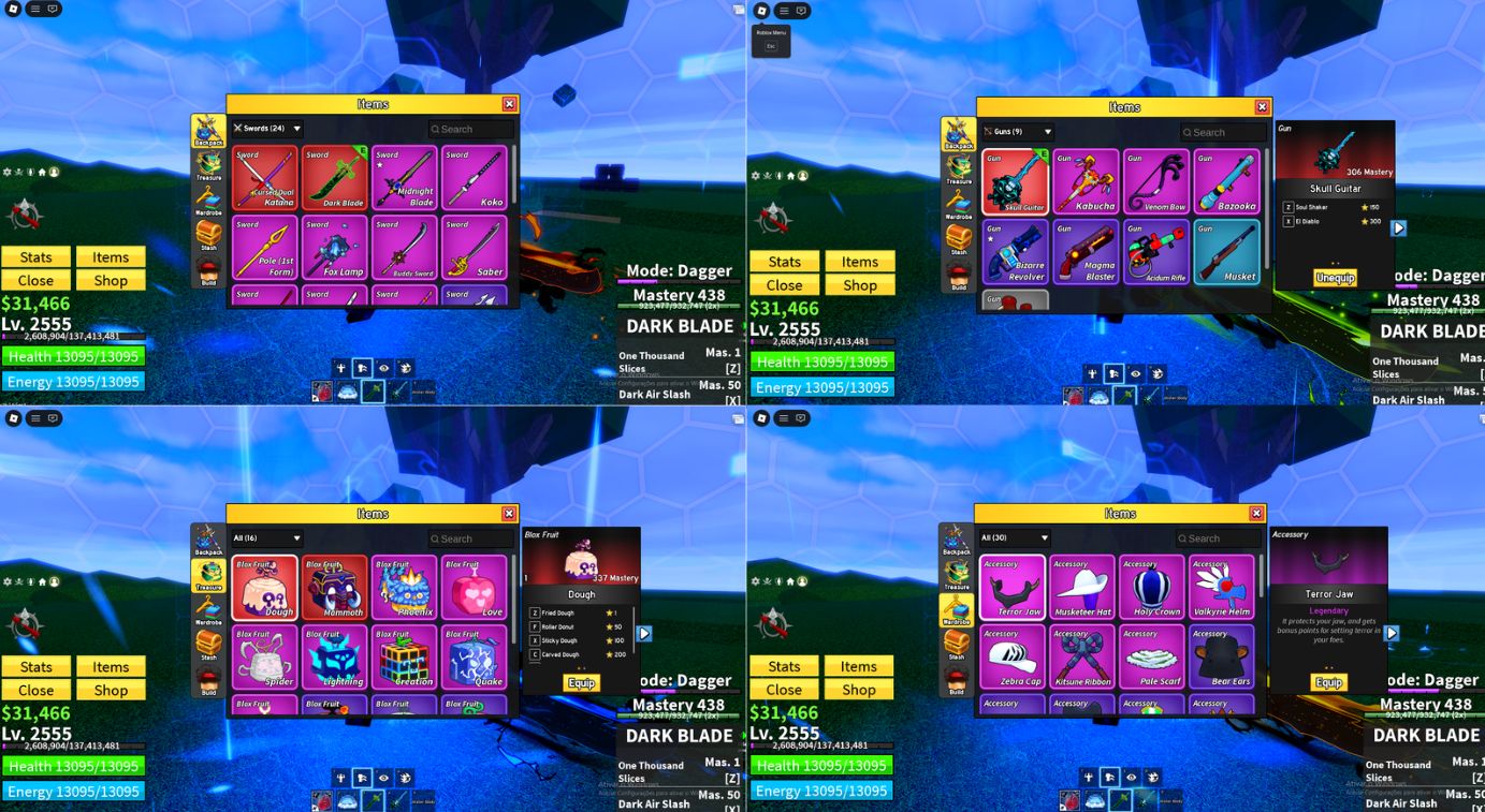 Melhor Conta de Blox fruits com 18 Permanentes, Dought, tiger, Control. Gamepass