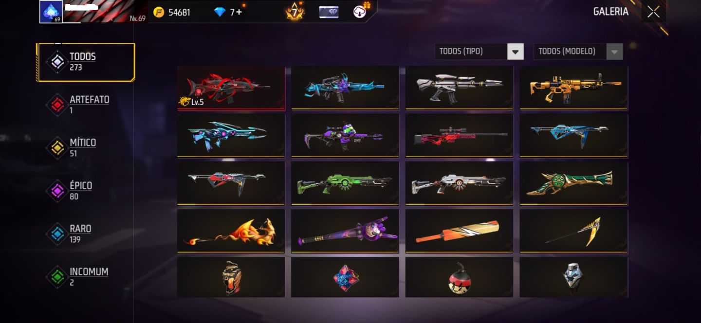 CONTA FREE FIRE - SKIN MANDELA , PASSE STEAM PUNK , PRIME 7 ,BANDEIRÃO ,UMP RUBI