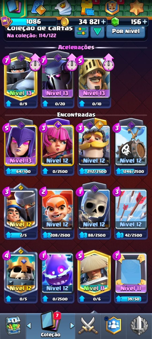 Conta de clash royale 7500+ coroas, torre nvl 13, 8 evoluções, etc...