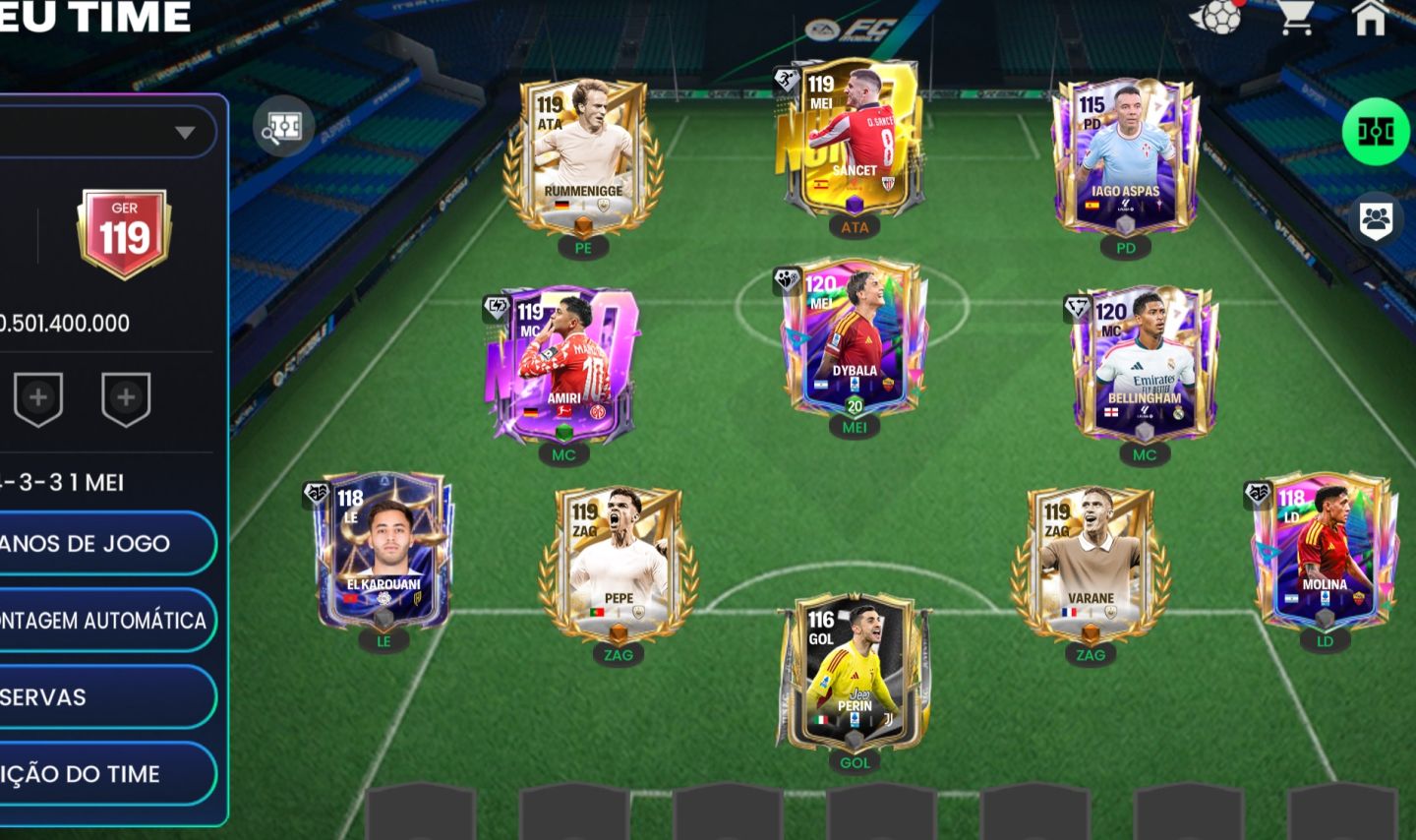 FIFA móbile- conta ger 119 melhor valor de mercado