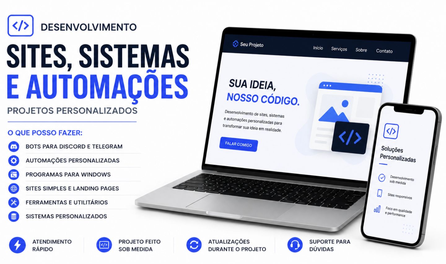 CRIAÇÃO DE SITES, SISTEMAS E AUTOMAÇÕES | PROJETO PERSONALIZADO