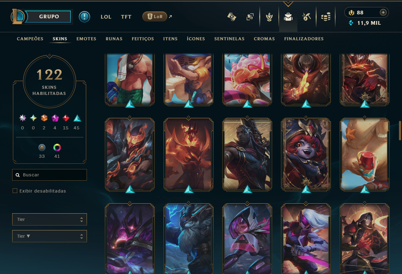 Conta Full Acesso LoL - 168 CH | 122 SKINS | HONRA 5 | TFT SKINS | 443K TK
