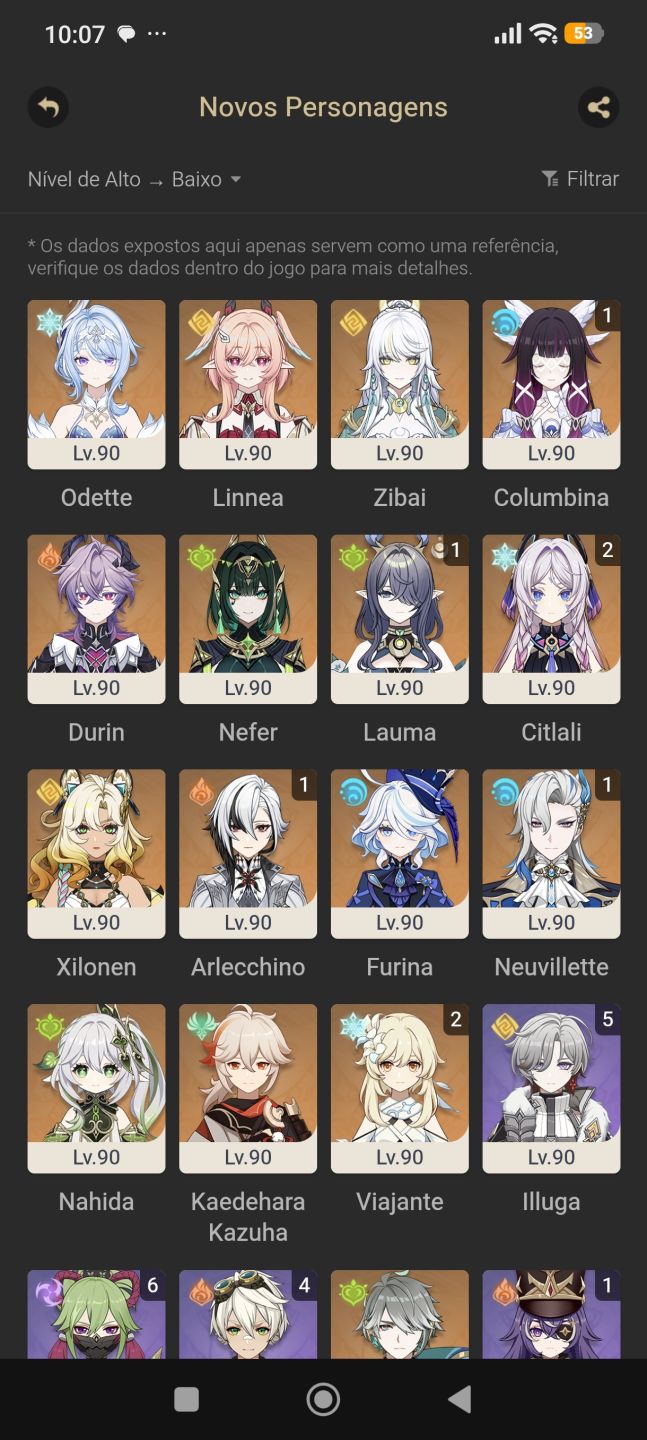 Conta end game Genshin ar 60, 15 t5 limitados e 12 armas assinatura limitadas