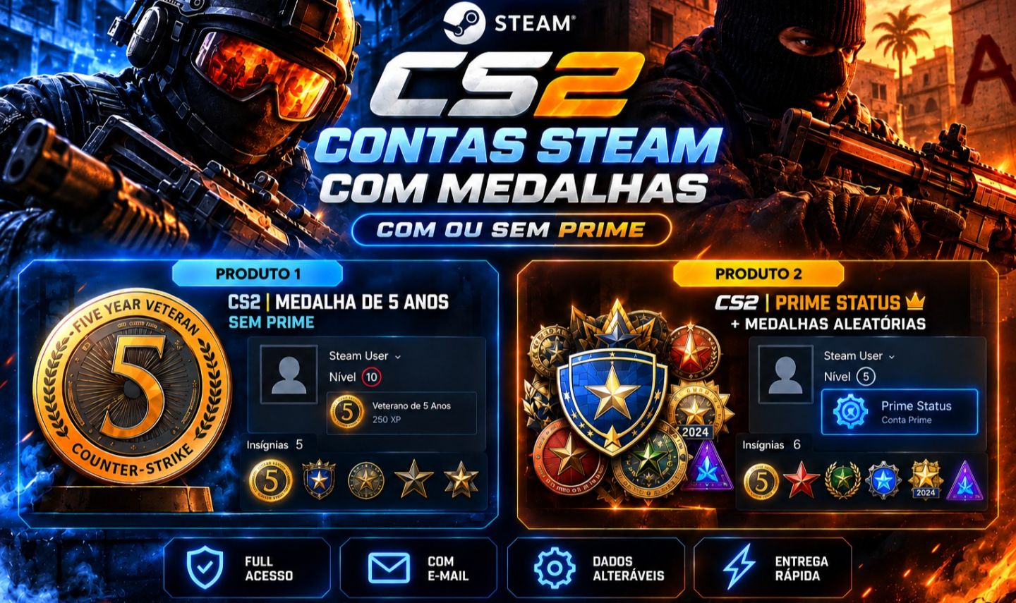 CS2 COM OU SEM PRIME | MEDALHA DE 5 ANOS | FULL ACESSO + E-MAIL | MENOR PREÇO
