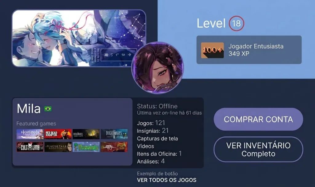 Conta Steam com mais de 121 jogos (ÚNICO DONO)