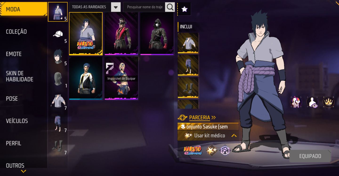 CONTA FREE FIRE BOT LV7 + CONJUNTO SASUKE + TROCA NICK