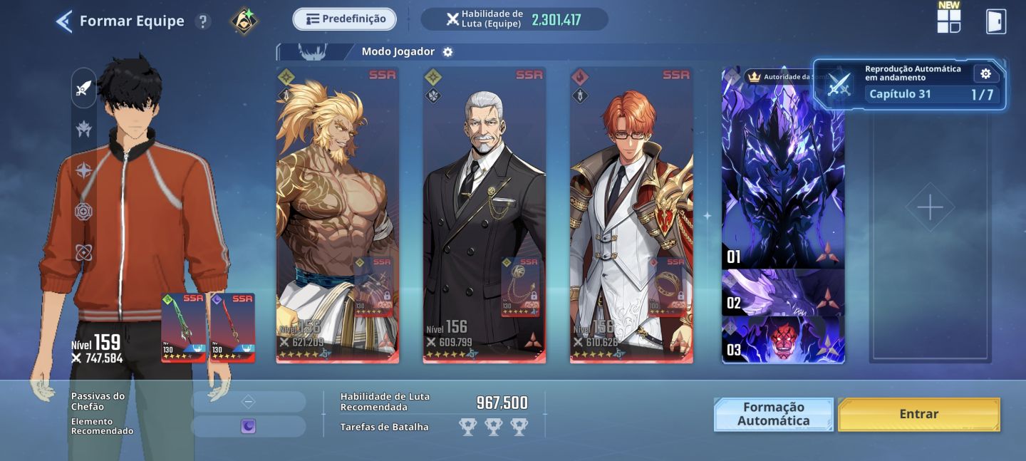 Solo Leveling:Arise conta muito upada com opção de melhorar ainda mais level 160