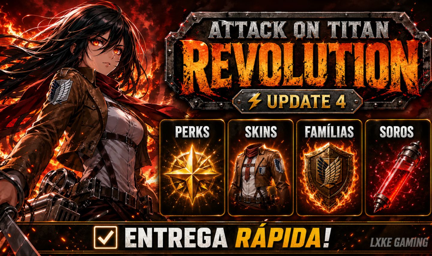 UPDATE 4 ATTACK ON TITAN REVOLUTION - PROMOCAO DE 27% - PERKS, SKINS E MAIS