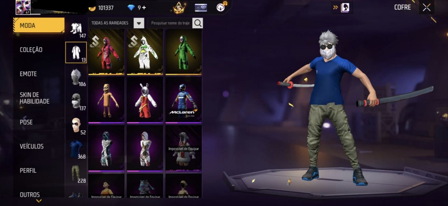 CONTA FREE FIRE BRABA com top dino sobra roxa e muito mais e evolutivas!!!!!