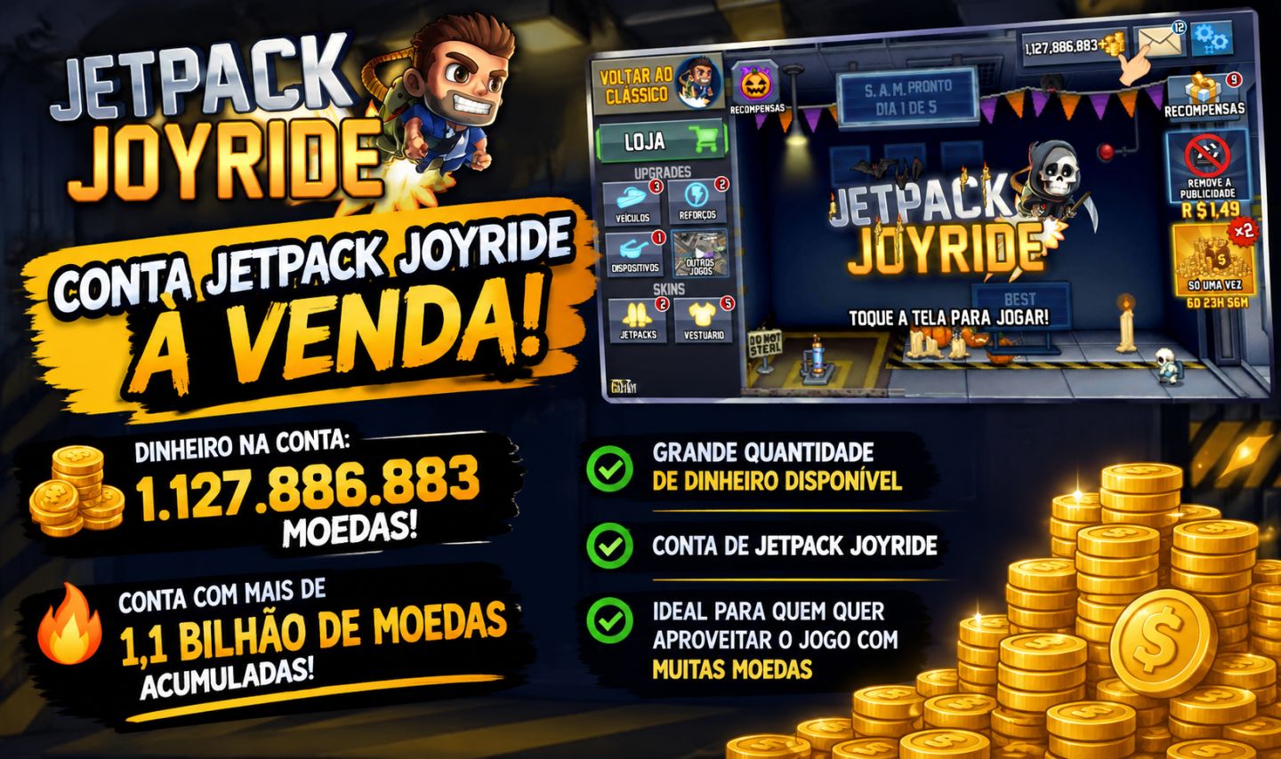 Contas Jetpack Joyride Com Muitas Moedas
