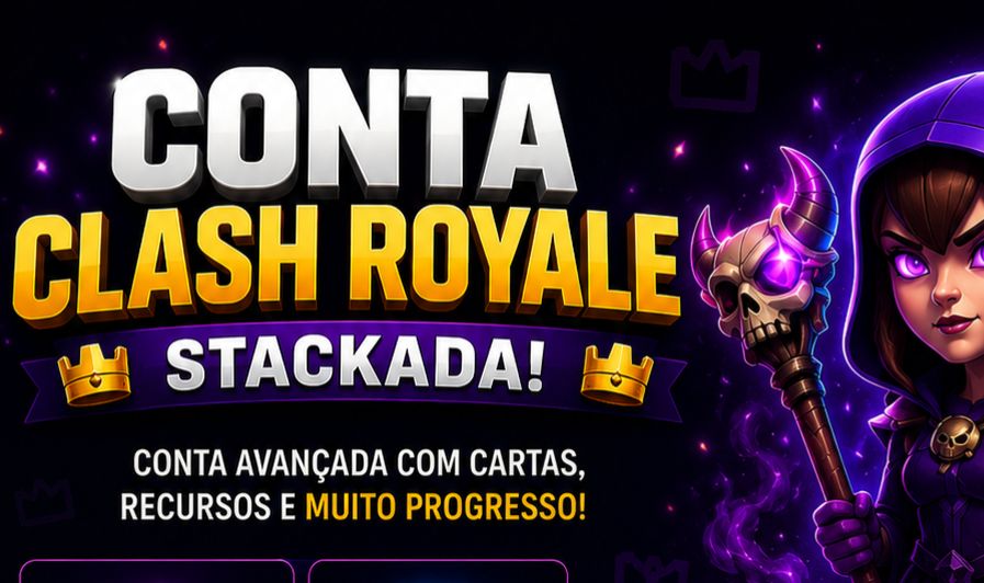 Conta Clash Royale, com várias evoluções, e dois heróis.
