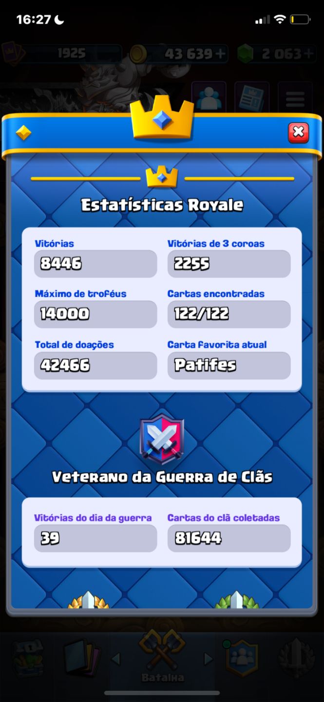 Conta top, várias cartas nível 16 vem na braba !