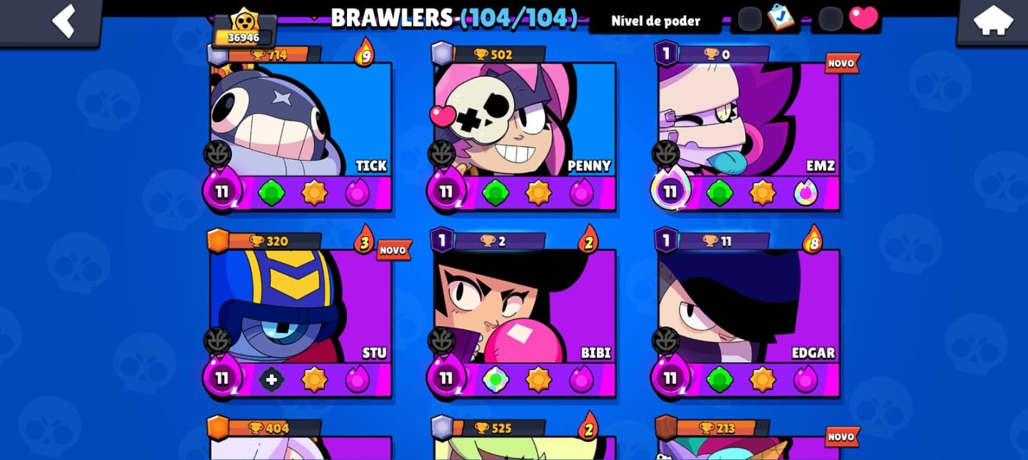 Conta brawl stars com muitas skins e todos os brawlers