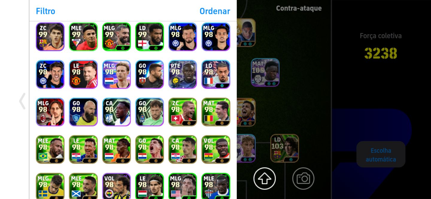 Conta top de efootball mobile com Adriano, Zola e Vini Jr.