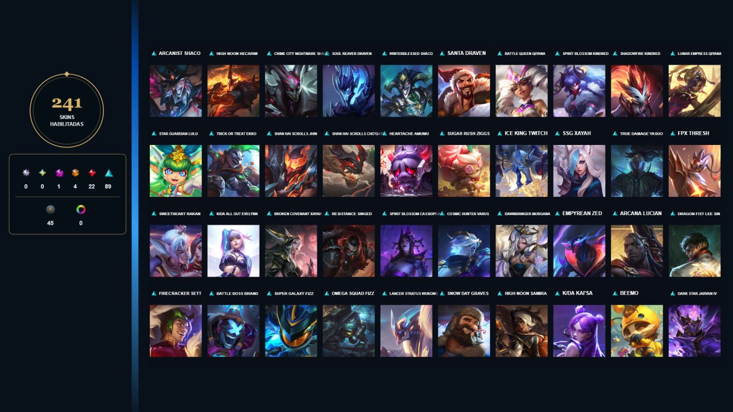 241+ SKINS: 4 ULTIMATES | 22 LENDARIAS | 89 EPICAS E MT MAIS! (FA) ELO: PLATINA