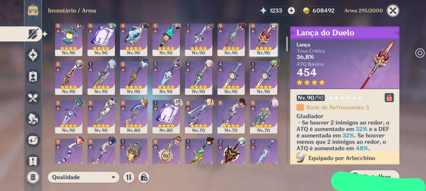 Conta end game Genshin ar 60, 15 t5 limitados e 12 armas assinatura limitadas