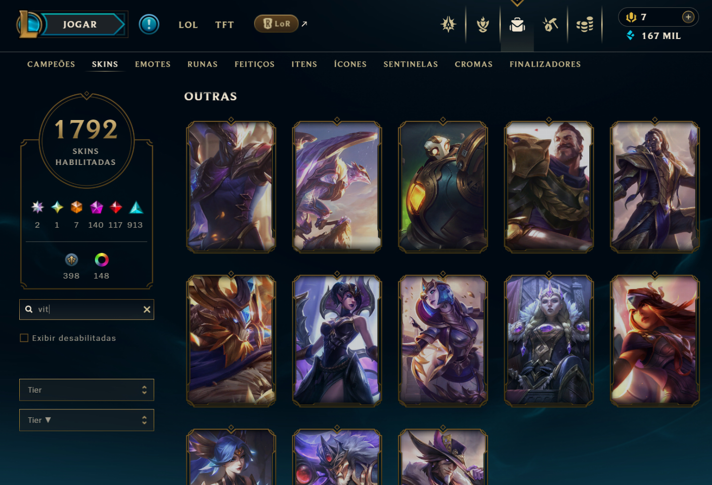 Conta lol PAX Twisted Fate + 1792 Skin e skins Raras