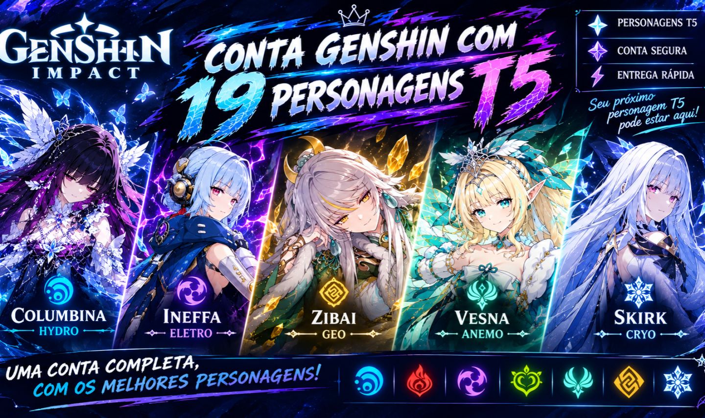 CONTA GENSHIN IMPACT - AR59 COM 19 T5 + 11 ARMAS 5 ESTRELAS