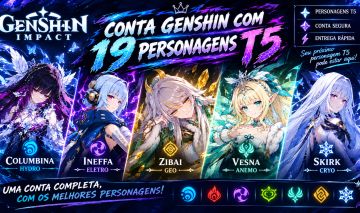 CONTA GENSHIN IMPACT - AR59 COM 19 T5 + 11 ARMAS 5 ESTRELAS