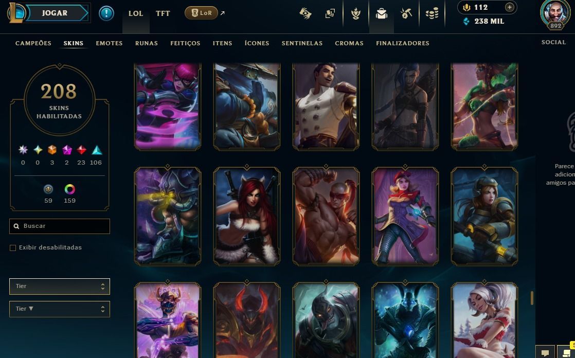 CONTA COM MUITAS SKINS ELO GOLD