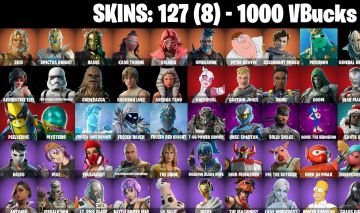127 Skins - Renegade raider, Emma frost, Midnight Scythe & 1000 V-bucks