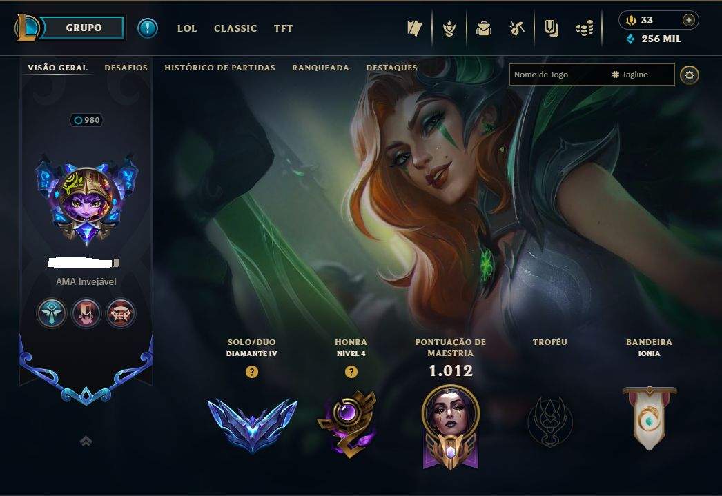 Conta LOL Diamante 300 Skins 180 Cromas Morgana Vitoriosa e icones 2014