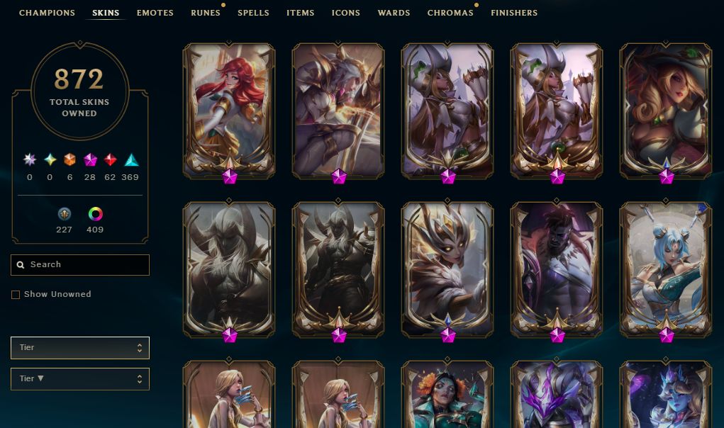 872 SKINS, 414 CHROMAS - CONTA DE LEAGUE OF LEGENDS