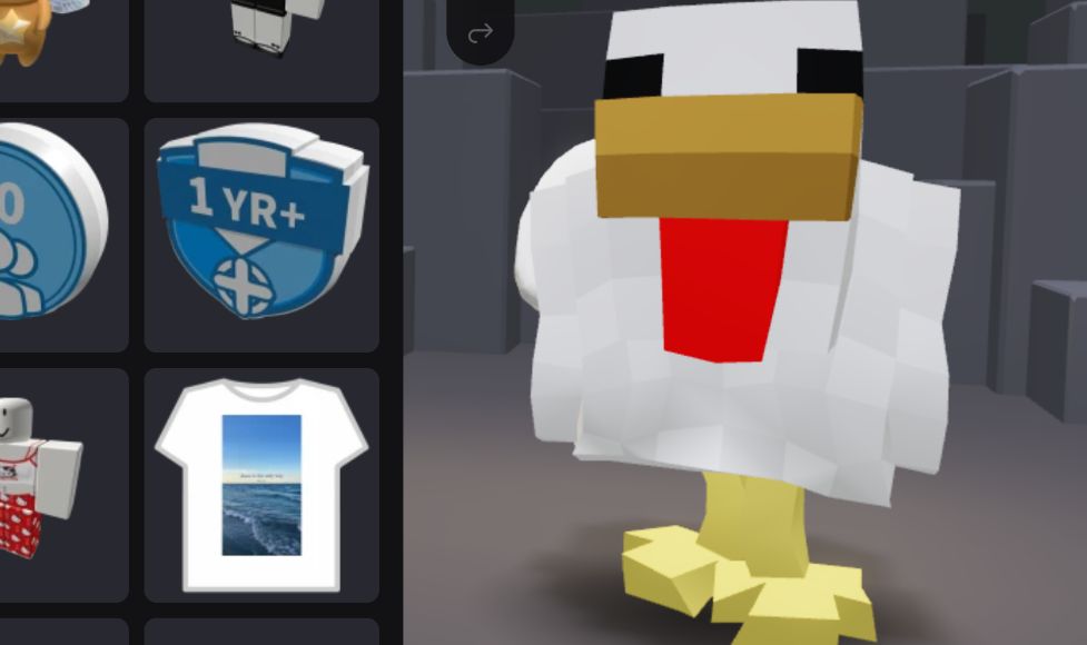 CONTA ROBLOX : conta antiga , skin atual ( galinha ).