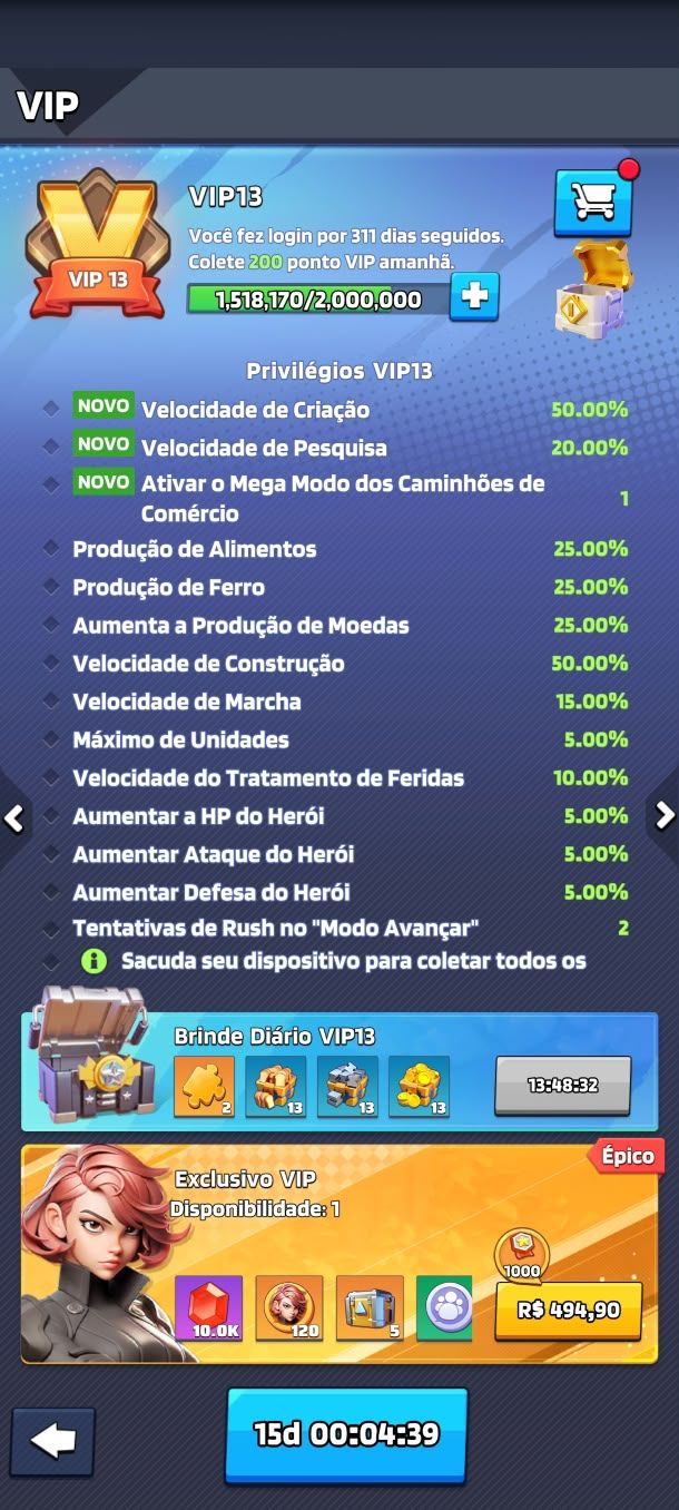 Conta Last War HQ30 | 124,5M | T10 | VIP 13 | Servidor 2032