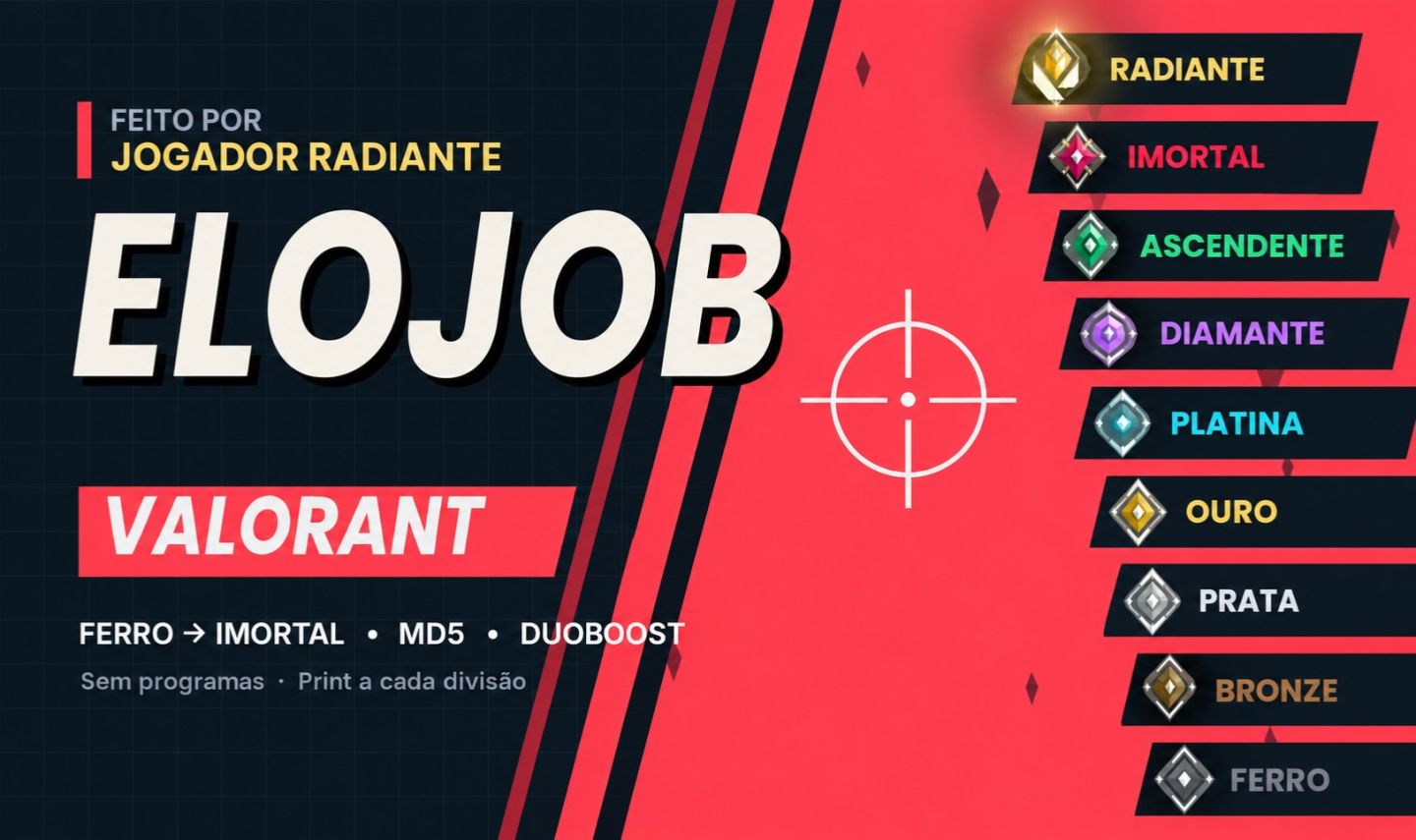 Elojob Valorant por RADIANTE Rápido e Seguro | Ferro ao Imortal