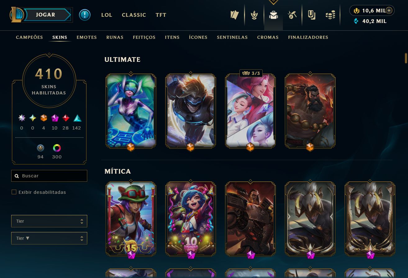 Lvl 534 | 410 skins | 10,662 RP | 210 EM | Bordas e muito mais
