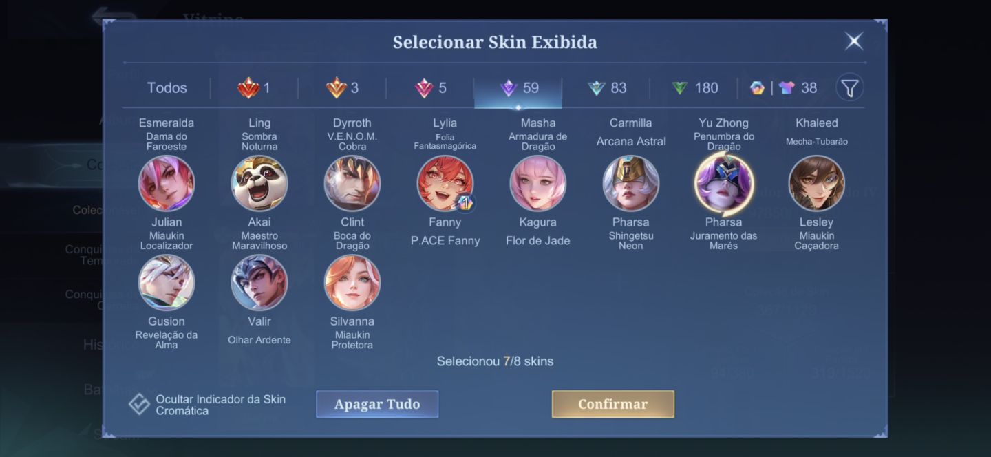 CONTA MOBILE LEGENDS/ SKINS RARAS