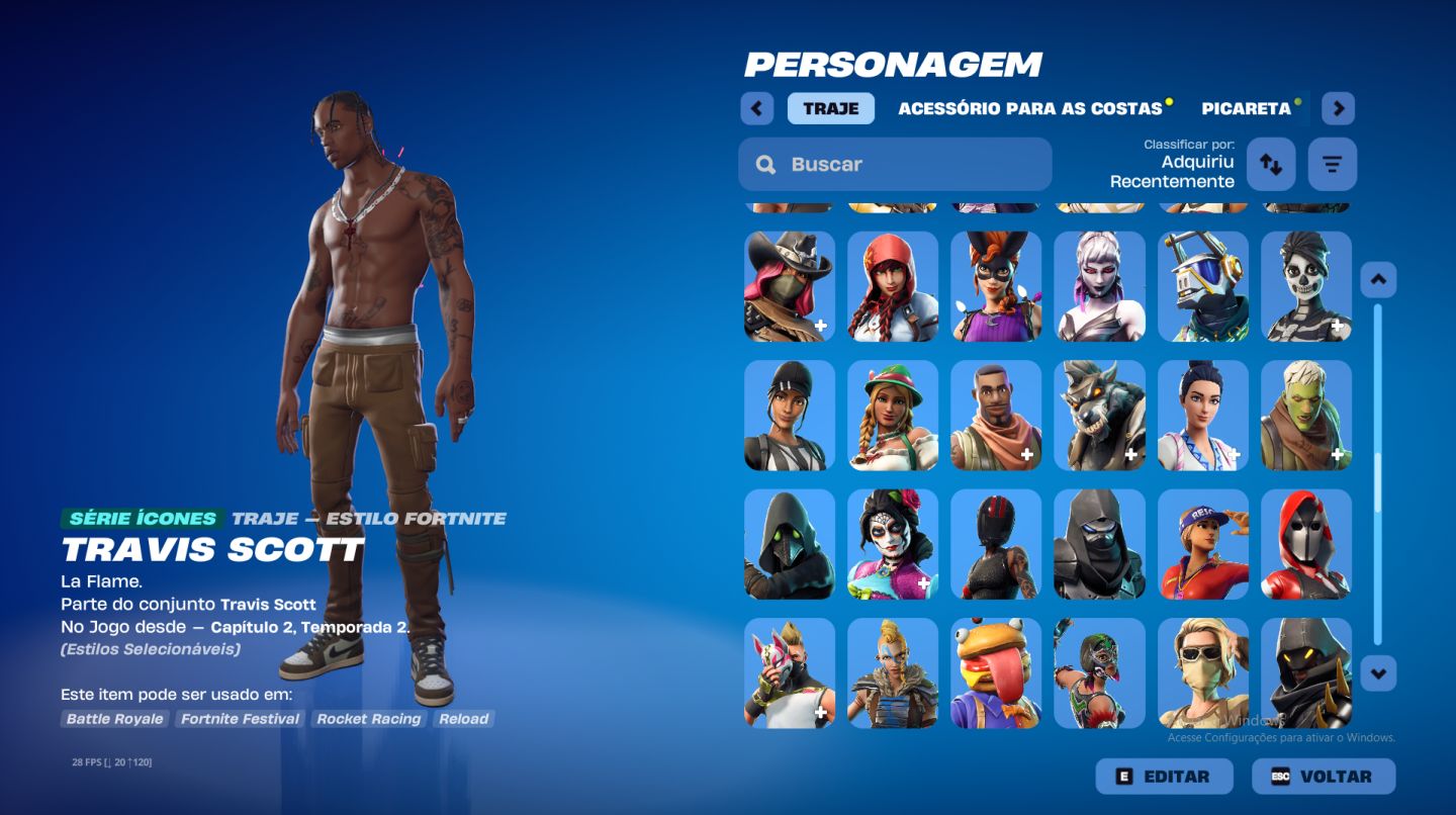 CONTA FORTNITE CAVALEIRO NEGRO, JOHN WICK, TRAVIS SCOTT + SALVE O MUNDO