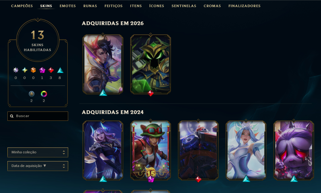 Conta LOL DPLATINA II | Level 70 | 13 Skins | 56 Campeões | Full Acesso