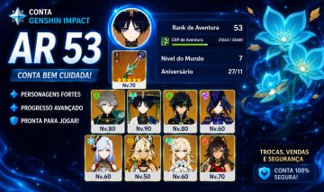 AR 53 | Alhaitham + BIS | Kinich | Clorinde | Xilonen | Shenhe | Andarilho