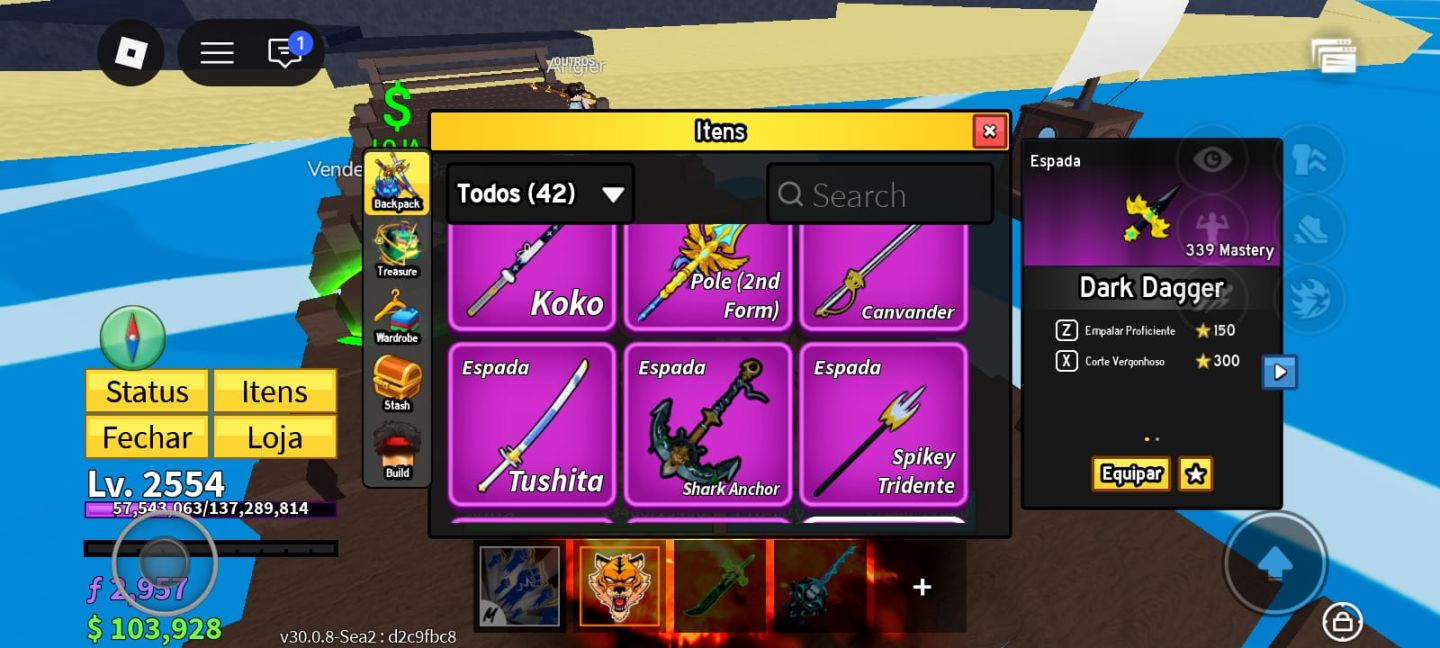 Blox Fruits LV 2554 + Fruta TigerMítica + 2 Kitsune + Venom + Dark Dager yoru v2