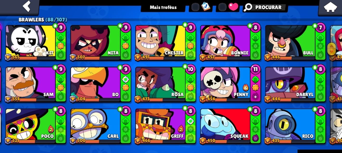 CONTA BRAWL STARS 2020 | 30K TROFÉUS | 88/107 BRAWLERS | 7 PRESTÍGIOS