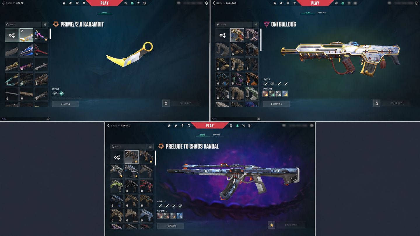 Conta de valorant com vandal kuronami, preludio, rgx, gaia e karambit sublime.