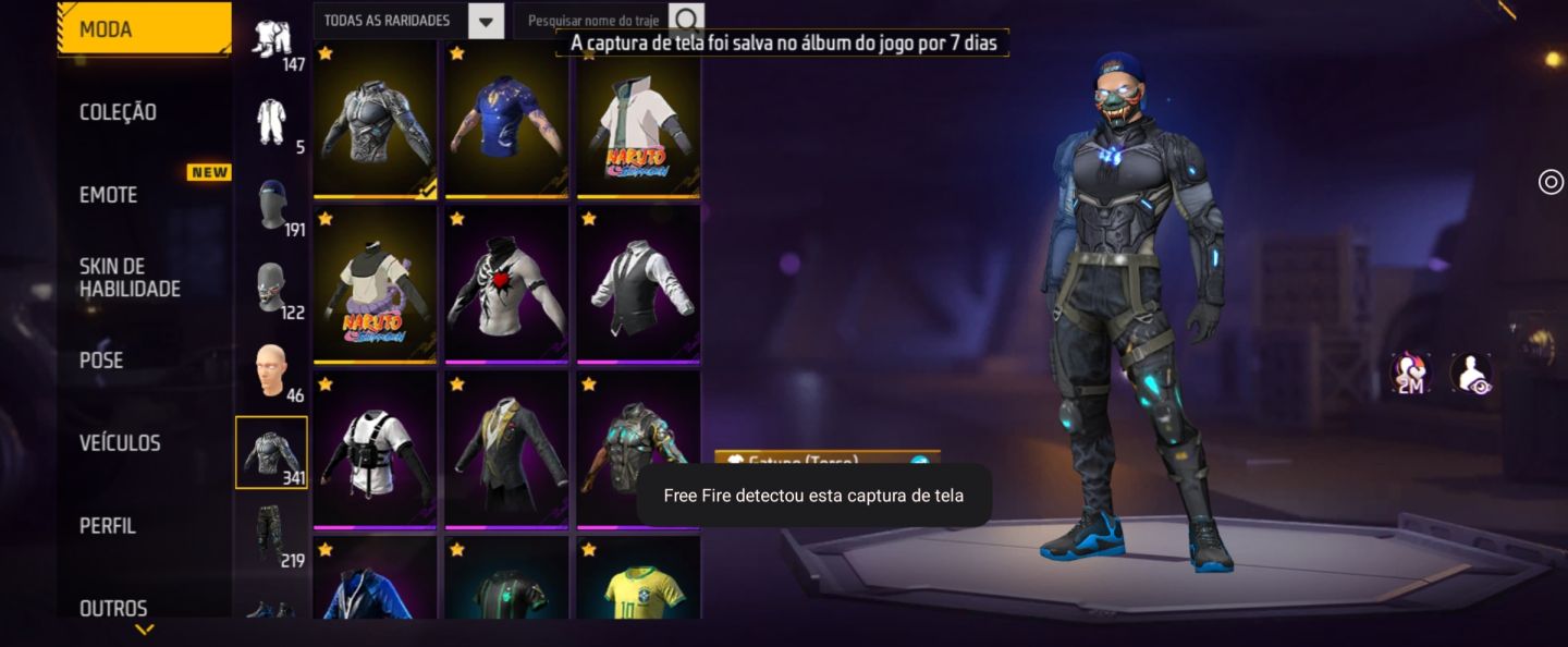 CONTA FF LVL 70 | COLEÇÃO NARUTO + XM8 PALHAÇO SORRATEIRO + MUITAS SKINS RARAS!