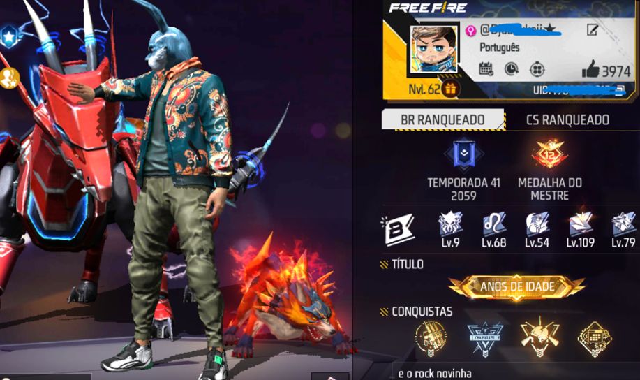 CONTA FREEFIRE LEVL 62
