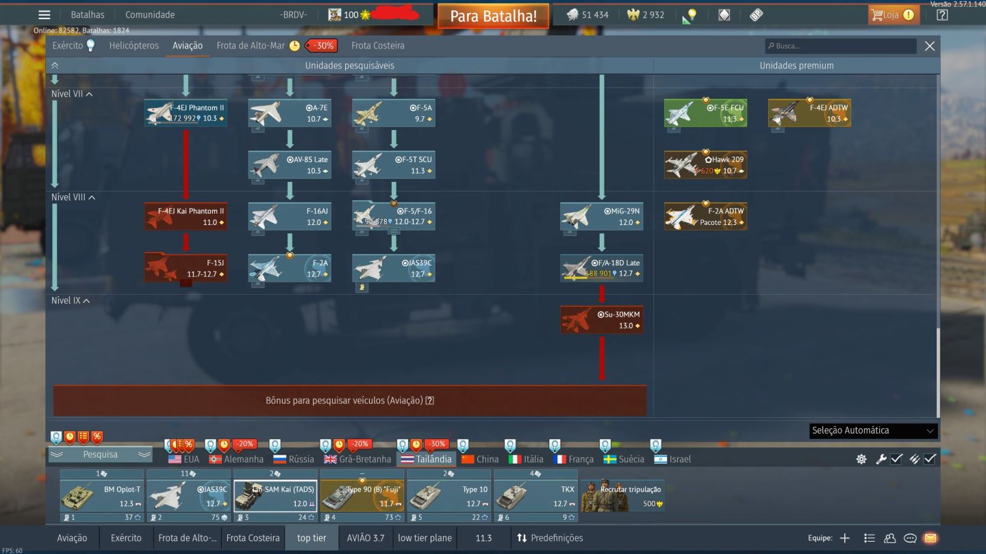 Conta War Thunder 50+ Veiculos Premium Avião e Tanque