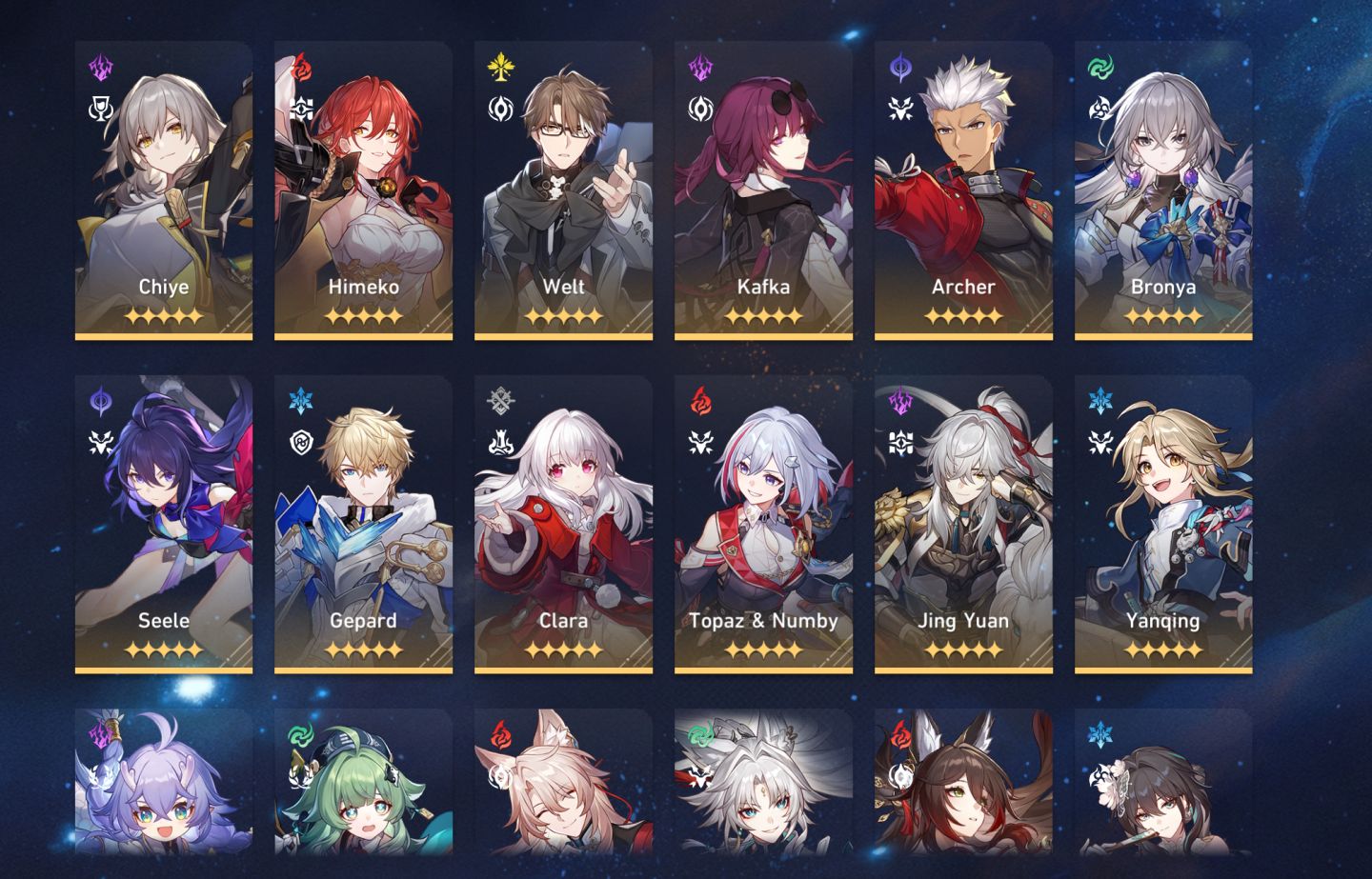 40 Personagens 5 estrela + Cones assinatura(feixiao,acheron, hysilens, castorice