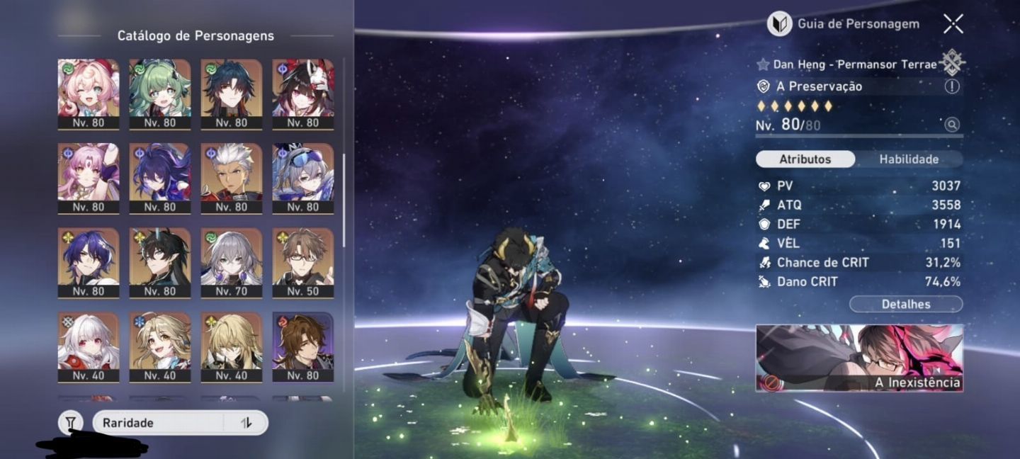 Conta de Honkai Star rail level 70 com vários personagens