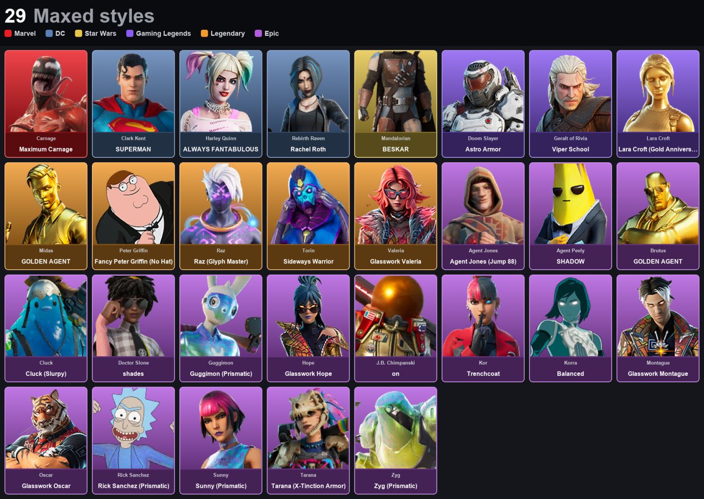 Conta 114 Skins - Neo Versa - Peter Griffin - Gold Midas - Lara Croft