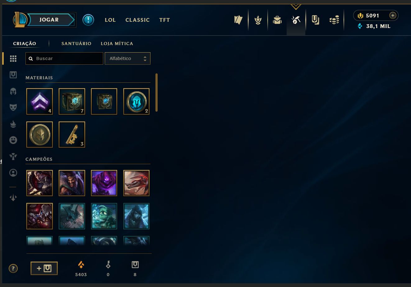 Conta LoL Nvl 268 | 320 Skins | 5.091 RP | 38k EA | 5.4k EL
