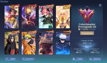 Conta mobile legends com 2 skins Legend, skin do itachi e naruto, skin Gojou
