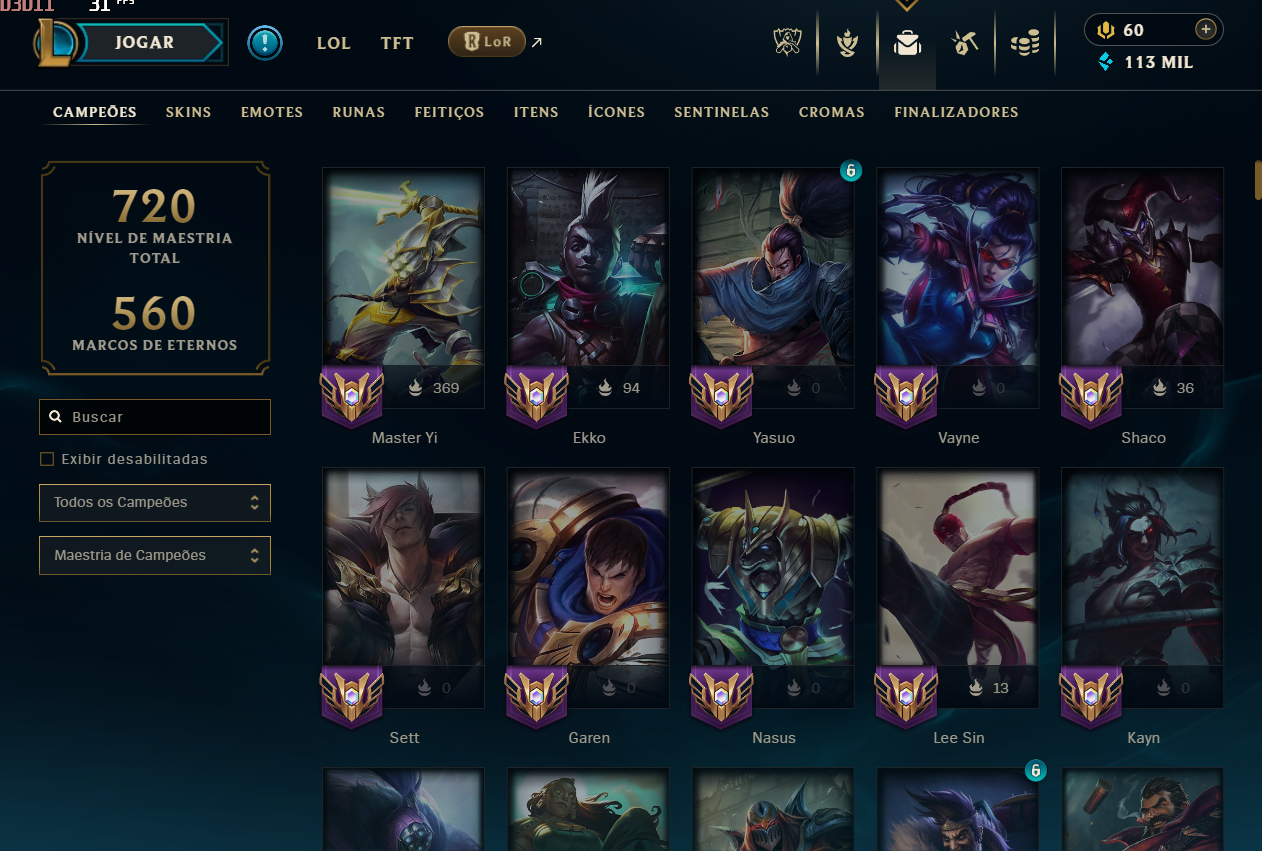 Conta LOL Diamante | 178 Skins | Todos Campeões | Desde 2016