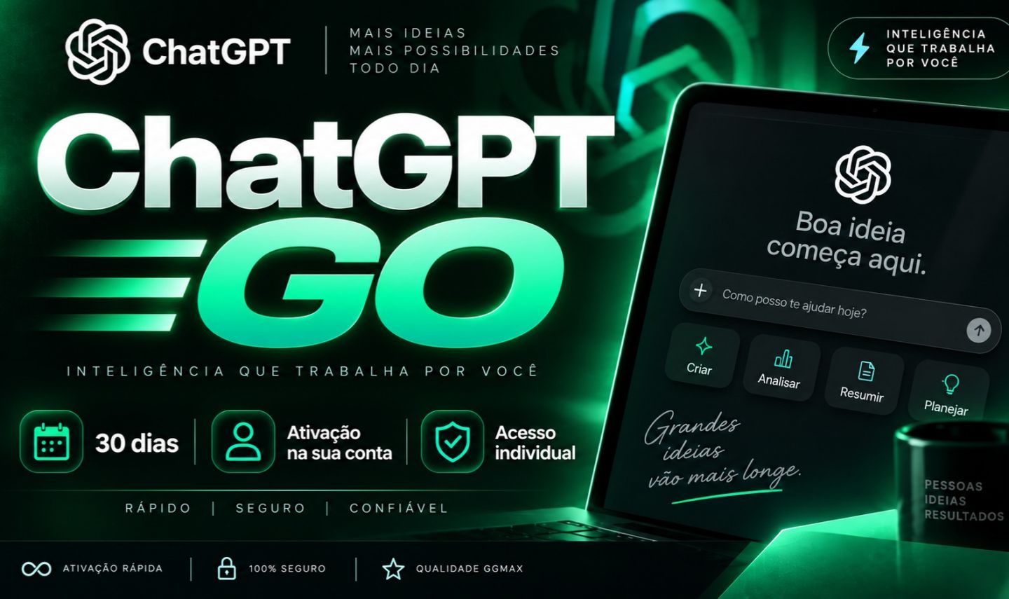 CHATGPT GO 30 DIAS | ATIVAÇÃO NA SUA CONTA | ACESSO INDIVIDUAL